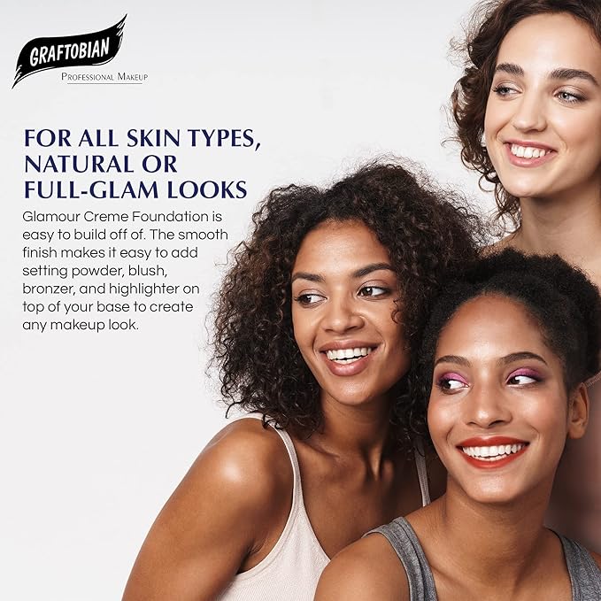 Graftobian HD Glamour Crème Foundation 1/2oz, Weightless Full Coverage Makeup, 65 Inclusive Shades, For All Skin Types, Natural or Full-Glam Looks, For Professionals and Beginners, Mixing Medium