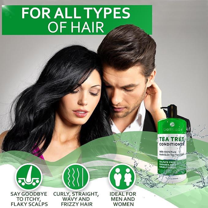 Tea Tree Oil Conditioner - Sulfate and Paraben Free - Anti Dandruff Treatment for Itchy, Dry Scalps - Ideal for Women and Men with Oily Hair and Scalp Buildup