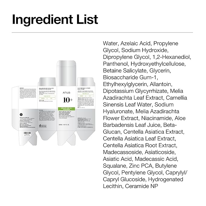 Anua Azelaic Acid 10 Hyaluron Redness Soothing Serum, Facial Serum for Sensitive skin, Hyaluronic Acid, Niacinamide, Spot Care, Natural Color, Vegan, Korean Skincare (30ml/ 1.01 fl oz.)