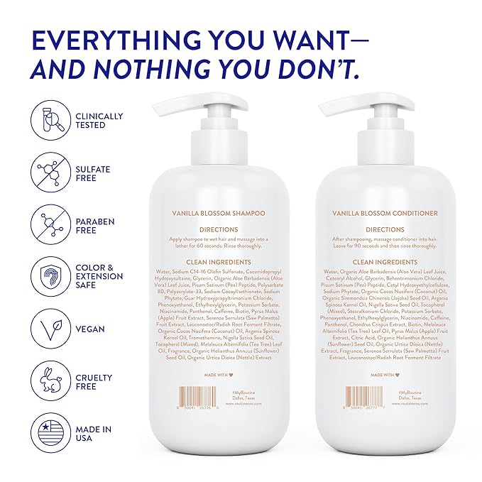 Routine Wellness Anti-Thinning Shampoo and Conditioner Set for Thinning Hair - Biotin DHT Blocker Women & Men - Color Safe Shampoo for Hair Loss & Healthier Hair - Vanilla Blossom (Pack of 2)