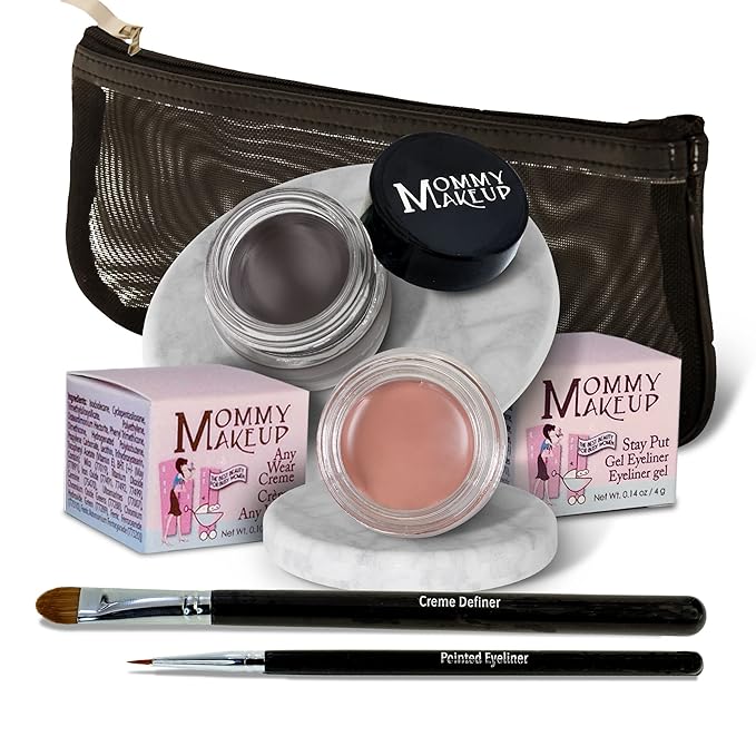 The Everlasting Eye 5 Piece Waterproof Makeup Set. Gel Eyeliner, Creme Eyeshadow, 2 brushes and Mesh Bag. Paraben-free, Talc-free, Cruelty-free. Anna/Chocolate Kiss 1202