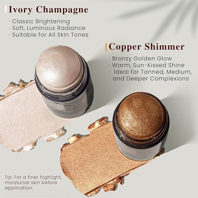 Highlighter Stick, Multi-Use Shimmer Makeup, Creamy Highlighter Makeup Stick with Hydrating Coconut Oil, Easy Blend for a Bronzy Radiant Glow, For Face & Body | 1.2oz | Copper Shimmer
