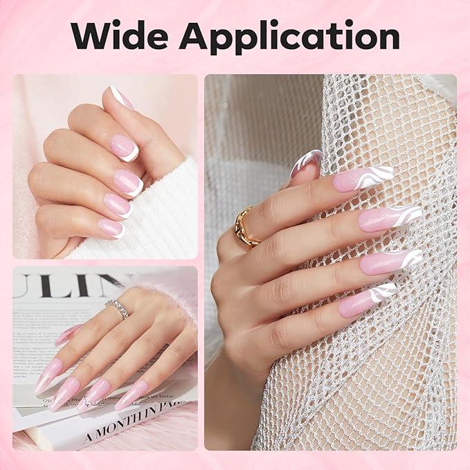 modelones Builder Nail Gel, 8-in-One Nude Pink Glitter Builder, Rainbow Iridescent Shimmer Nail Gel Polish, Jelly Pink Sparkle LED Lamp Cured Hard Rubber Color Base for Home DIY Salon Girls