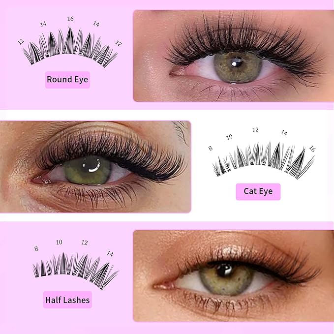 VEYESBEAUTY Lash Clusters Eyelash Extensions Thin & Invisible Band DIY Individual False Eyelashes Newbie's Five-Second Series Wispy Lash Tray for Self-application, Manga Lashes 8-18mm Mixed Length