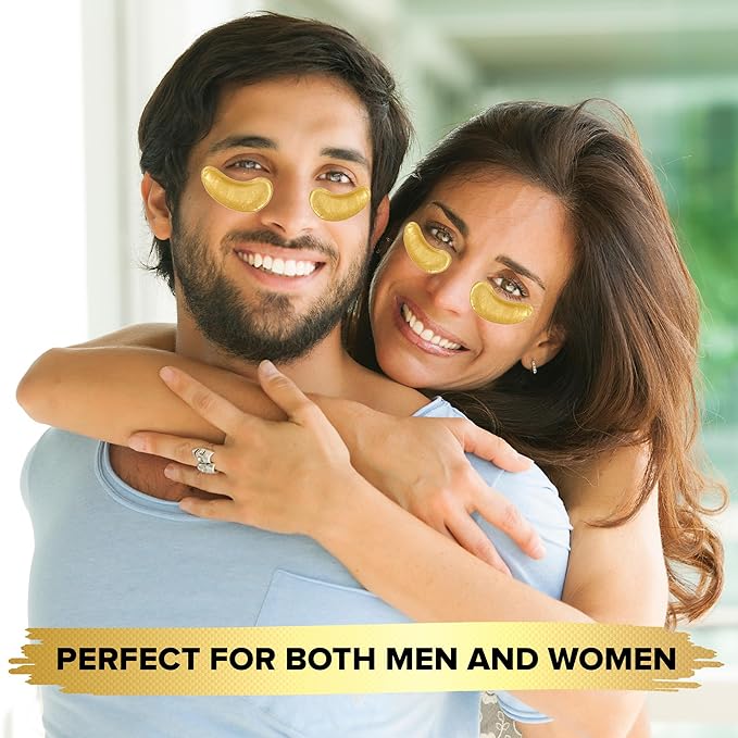 Under Eye Patches for Dark Circles - 24k Gold Eye Mask for Luxurious hydrating eye patches (20 Pairs) Gold Eye Patches for Puffy Eyes Brightening, Anti-Aging Wrinkles, for both genders