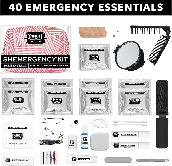 Pinch Provisions Shemergency Kit for Her, 40 Emergency Essential Items, Compact, Multi-Functional Pouch, Gift for Women, Birthday, Bachelorette Parties, and More!