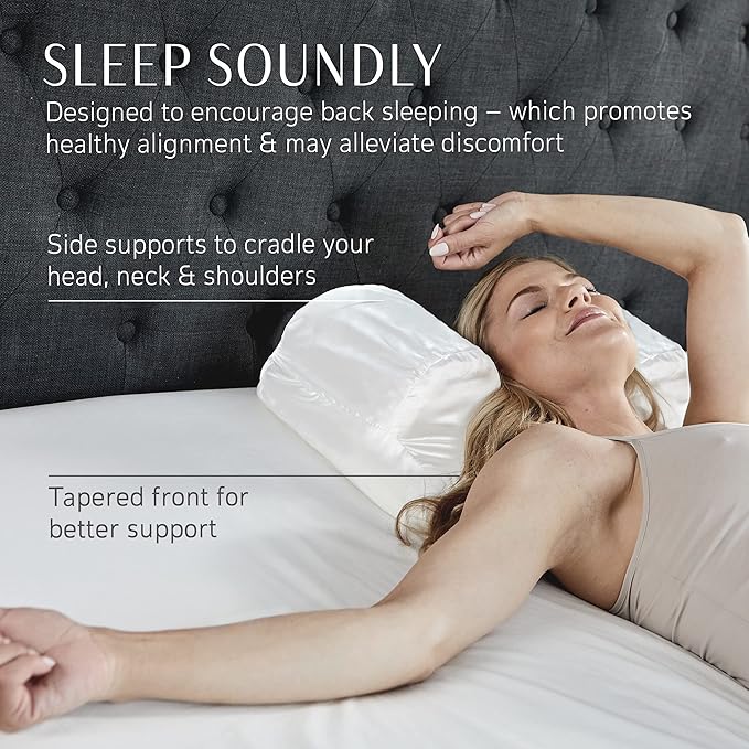 YourFacePillow - Ergonomic Cervical Memory Foam Pillow for Back Sleeping - Neck & Shoulder Support - Best Sleep Alignment - Large with Satin Case