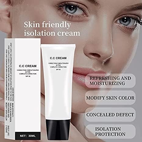 Skin Tone Adjusting CC Cream SPF 50, CC Cream Self Adjusting for Mature Skin, All-In-One Face Sunscreen and Foundation, Pre-makeup Primer Moisturizing Skin Concealer Brightening Skin Tone 30ml - 2 Pcs