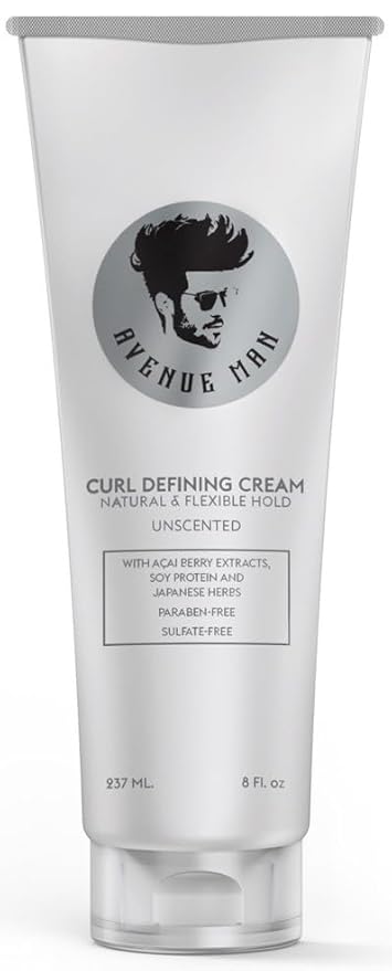 Avenue Man Curl Defining Cream - Unscented Hold Forming Curl Cream for Men with Keratin, Acai & Herbal Extracts - Frizz Control, Humidity Resistant, Lightweight Texture - Curly Hair Products for Men