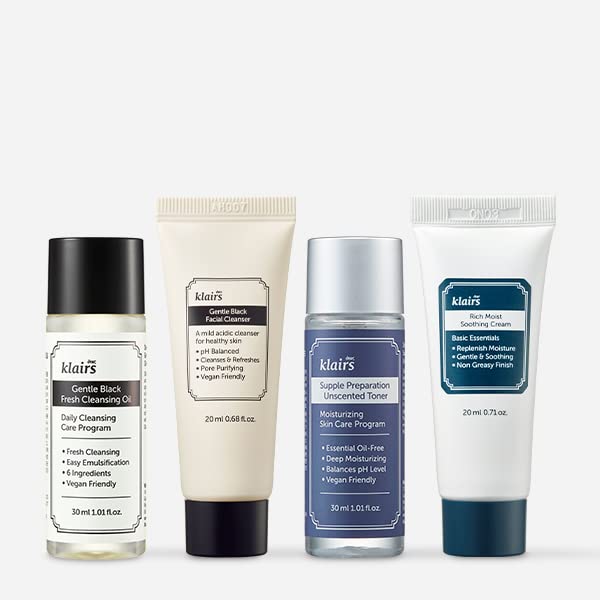 [DearKlairs] Skincare Trial Kits, 4 minis, cleansing oil, cleanser, toner, cream, Travel must haves, Gifts for Women, Stocking Stuffers for adults