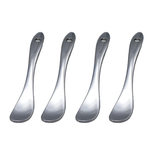 4 Pieces Zinc Alloy Makeup Spatula Eye Cream Spoon Beauty Scoop Mini Spoon Makeup Beauty Spoons Mini Cosmetic Skincare Spatula for Cream Lotions, Spoon Shaped, Silver-Color