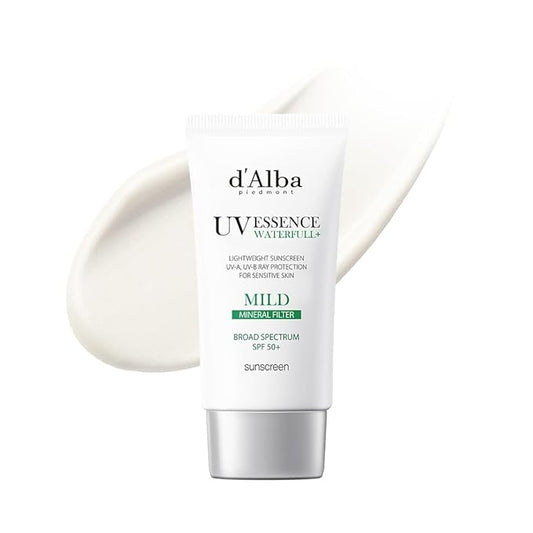 d'alba Piedmont Italian White Truffle Waterfull Mild Sunscreen, Vegan, Mineral Sunscreen, BROAD SPECTRUM SPF 50+ Non-Nano Suitable for Sensitive Skin, Korean Skin Care (1.69 fl. oz)