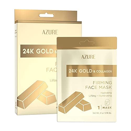 AZURE 24K Gold Firming Face Mask- Anti Aging, Hydrating, Toning & Firming Facial Sheet Mask - Helps Reduce Wrinkles & Fine Lines - With Hyaluronic Acid & Collagen - Skin Care Made in Korea - 10 Pack