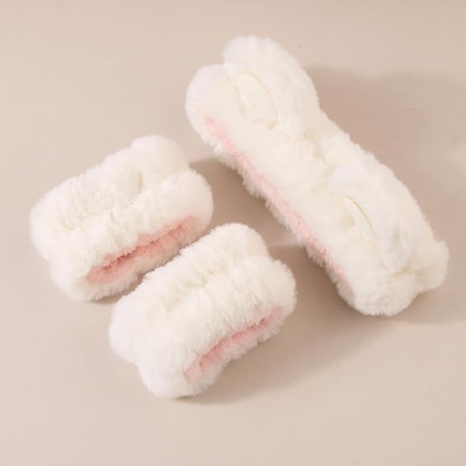 7pcs/Set Hairdressing Accessories Kit, Lovely Bear Decor Head Band, Elastic Fluffy Water Absorbent Head Hoops, Flower Shaped Hair Claw Clips, Ponytail Holders Hair Ties (Red)