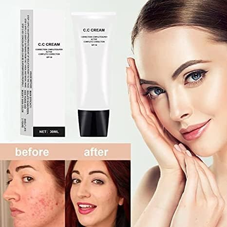 Skin Tone Adjusting CC Cream SPF 50, CC Cream Self Adjusting for Mature Skin, All-In-One Face Sunscreen and Foundation, Pre-makeup Primer Moisturizing Skin Concealer Brightening Skin Tone 30ml - 2 Pcs