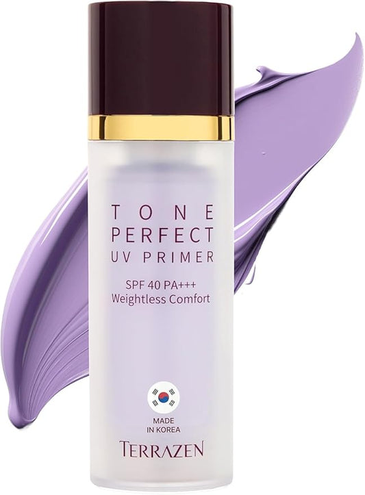 Korean Face Primer 30ml - Korean Makeup & Skincare Lightweight Corrector Base SPF40 PURPLE - Reduces Dullness, Moisturizes for Red, Sensitive Skin witj Aloe (Primer - Purple Tinted)