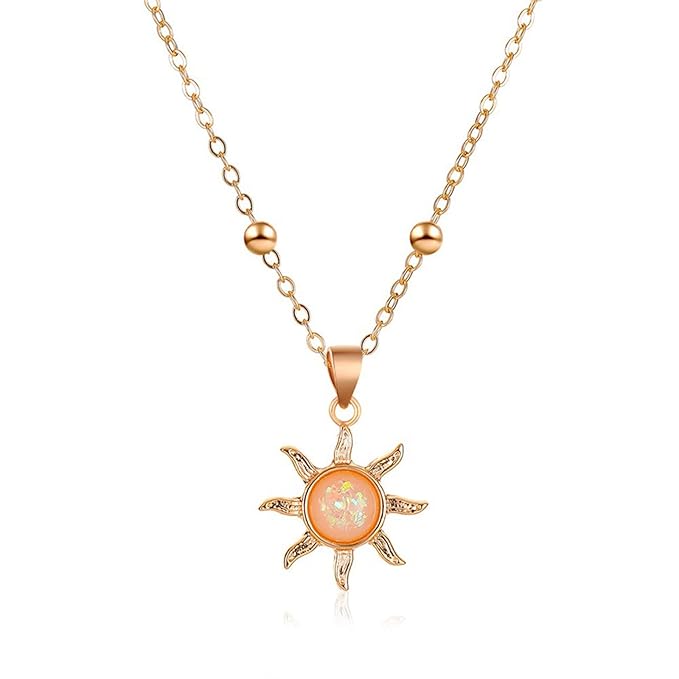 Bohemia Sun Choker Necklace Chain Sunflower Opal Pendant Necklace Gold Satellite Necklace Minimalist Sunflower Necklace Chain Jewelry for Women and Girls