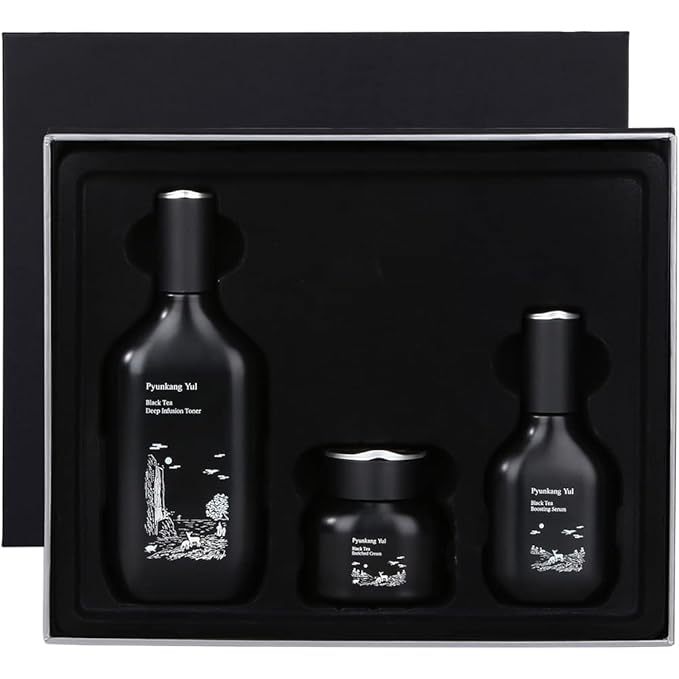 Pyunkang Yul PKY Black Tea Line Gift Box Set, Deep Nurishment for Anti-aging, Rich Moisture Toner, Revitalizing Serum & Nourishing Cream, Zero-Irritation (3-item set)