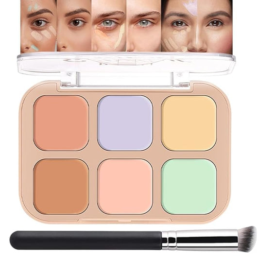 6 Colors Concealer Corrector Palette, Light Purple Green Nude Pink Brown Concealers Full Coverage Cream Contour Palette for Older Women, Under Eye Color Corrector Pot Concealer Palette for Dark Circle
