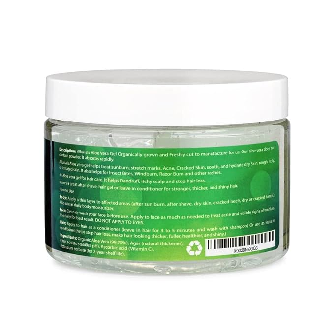 100% Pure & Organic Aloe Vera Gel, Clinically tested & Dermatologist approved, Hydrates & Heals Dry & Damaged Skin & Hair- 12 Oz