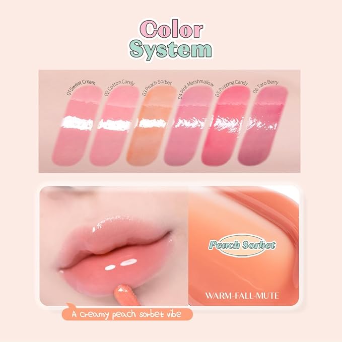 ETUDE Over Glowy Lip Gloss #3 Peach Sorbet | Non-Sticky Vegan Lip Tint | Moisturized & Long-lasting Lip Gloss | Daily Tint for Dry Lips, Korean Makeup, K-beauty, Perfect for Gift