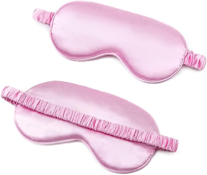 100% Natural Mulberry Soft Silk Sleep Mask, Light Blocking Eye Masks For Sleep, Night Blindfold Eye Mask Cover For Men And Women, Sleeping Night Mask For Travel (Pink)