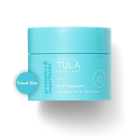 TULA Skin Care 24-7 Moisture Hydrating Day and Night Cream - Travel-Size, Ultra Nourishing Moisturizer for Face, Soothes Skin, Maintain Skin Balance & Improve Skin Smoothness, 0.5 oz.