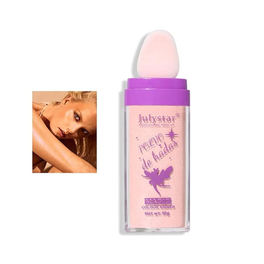 AKARY Shimmer Highlighter Powder, Fairy Polvo De Hadas Highlighter Powder & Blush Stick, Instant Glow Luminizer Duo, Glitter Body Face Hair High Gloss Stick, Sparkle Smudge-Proof Highlighter Stick Party Makeup (B1- #2)