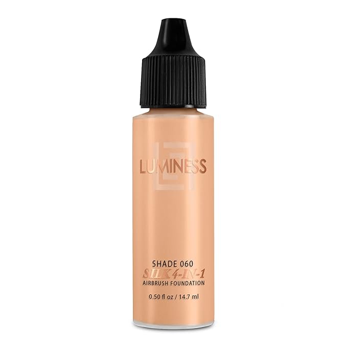 Luminess Air Silk 4-In-1 Airbrush Foundation- Foundation, Shade 060 (.5 Fl Oz) - Sheer to Medium Coverage - Anti-Aging Formula Hydrates and Moisturizes - Professional Makeup Kit for Cordless Air Brush