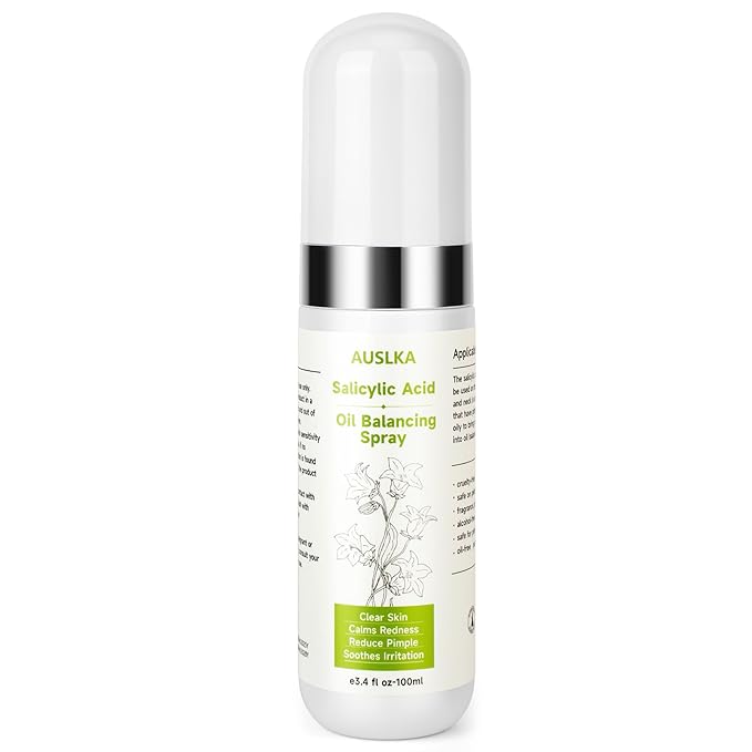 AUSLKA Salicylic Acid Oil Balancing Spray with 2% Salicylic Acid Regulates Skin Balance for Pimple and Oily Skin, Fruit Acid Spray for Face & Body (3.4 Fl Oz)