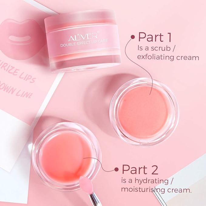 Lip sleeping Mask Exfoliator & Moisturizer Double Effect Lip Scrubs Overnight/Day for Dry Treatment Care, Cracked Lips, Peeling Lip Primer, Lip Repair Balm - Strawberry Lip Mask