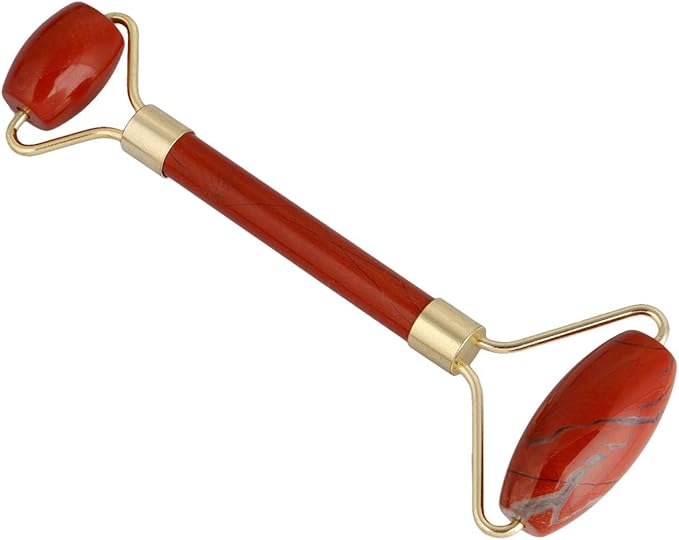 Rockcloud Natural Crystal Stone Roller Massager Double Neck Face & Neck Massage Therapy Anti-Aging Wrinkle Healing Slimming Skincare Tool,Red Jasper