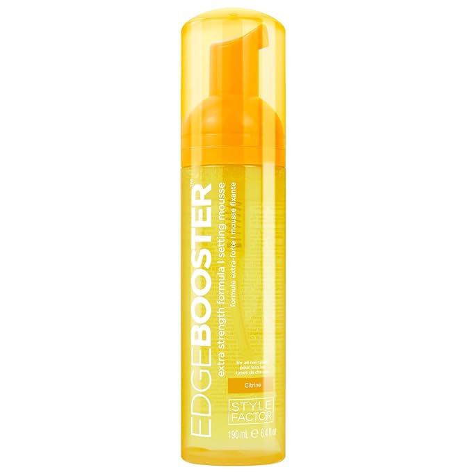 Style Factor EDGE BOOSTER Extra Strength Setting Mousse – Frizz Control, Extra Volume, and Conditioning – 6.4oz Citrine Mousse for Curly Hair