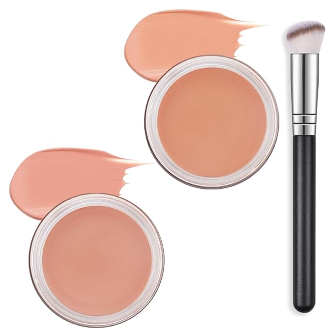 Kaely 2Pcs Pot Concealer Full Coverage Set,under Eye Brightener Concealer for Conceals Dark Circles,Waterproof Foundation Face Makeup Brush Kit,Color Correcting Concealer,05+06