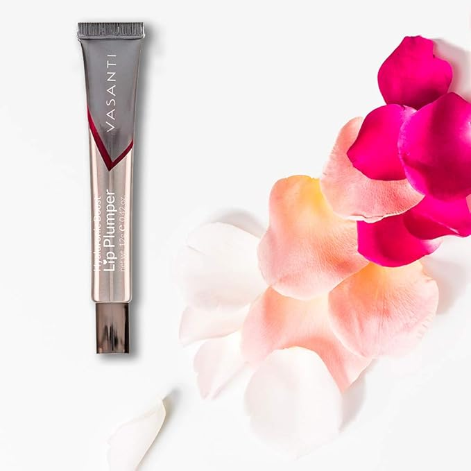 VASANTI Lip Plumper Hyaluronic Boost - Natural Lip Enhancer, Volumizes and Softens Lips - Glossy, Non-sticky, Longwear Lip Gloss Care Treatment - Paraben-Free, Natural, Vegan, Cruelty-Free