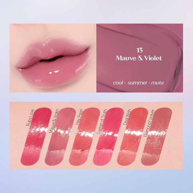 ETUDE Over Glowy Lip Stain Tint #13 Mauve Violet | Non-Sticky Vegan Lip Tint | Moisturized & Long-lasting Lip Gloss | Daily Lip Stain for Dry Lips, Korean Makeup