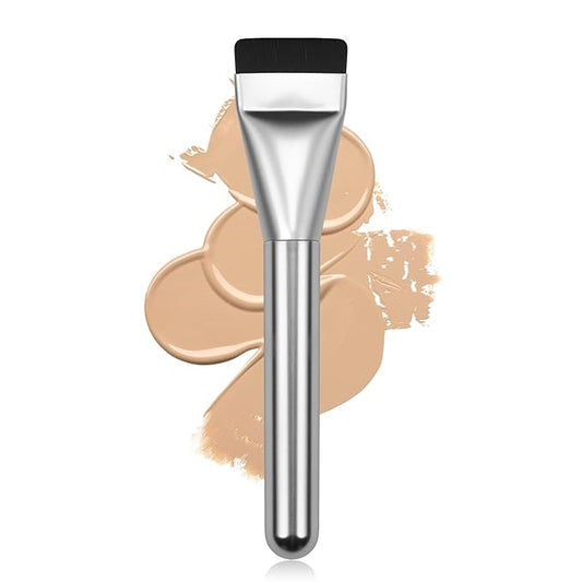 Flat Foundation Brush,Korean Makeup Brush Spatula Facial Brush for Liquid Foundation,Premium Face Makeup Brush for Blending Cream (Silver)