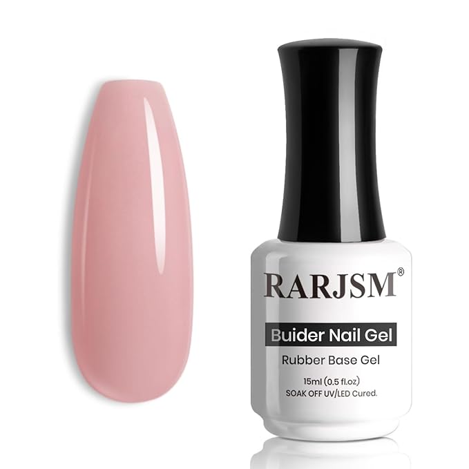 RARJSM Rubber Base Coat Gel Polish Nude Jelly Pink Skin Tone Rubber Base Gel for Nails Natural Nude Color French Manicure Extend Gel Soak Off Curing Requires Single Bottle 15ml Salon Home DIY Use