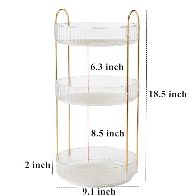 Vanity Organizer - 360 Rotating Countertop, High-Capacity Skincare & Cosmetics Organizer (3 Tiers, Clear)