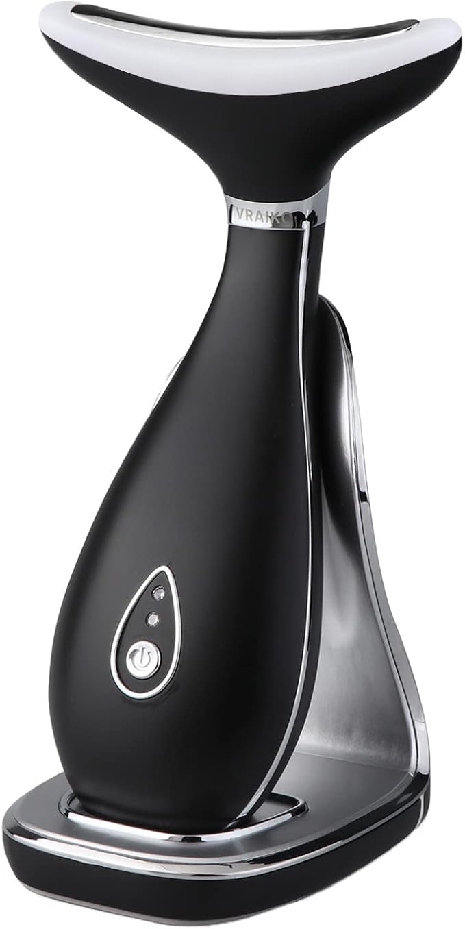 Lily Neck Face Massager, Face Sculpting Tool, Skin Rejuvenation Device with Thermal, Triple Action LED and Vibration, for Anti-Aging, Lifting and Tightening Sagging Skin (Frosted Black)