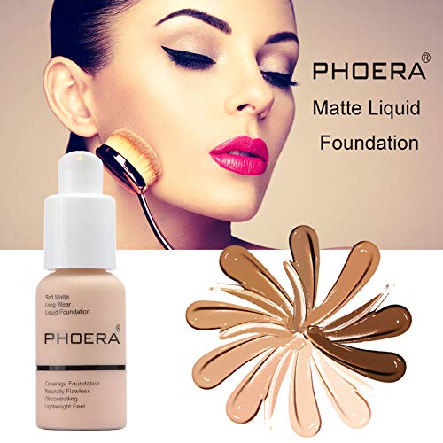 PHOERA Foundation, Flawless Soft Matte Liquid Foundation Makeup for Women.(102# Nude)