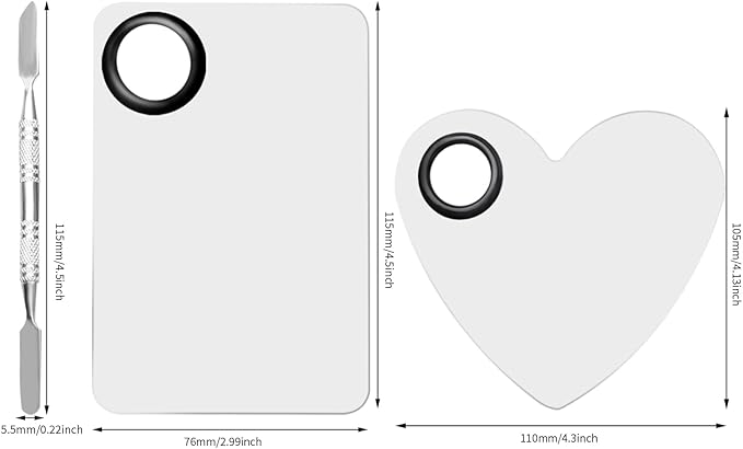 4 in 2 Set Makeup Mixing Palettes, 2 Pcs Stainless Steel Nail Art Palette with 2 Makeup Spatula for Foundation Makeup Tools Eyeshadow Nail Art (4 in 2 Silver Heart Rectangular)