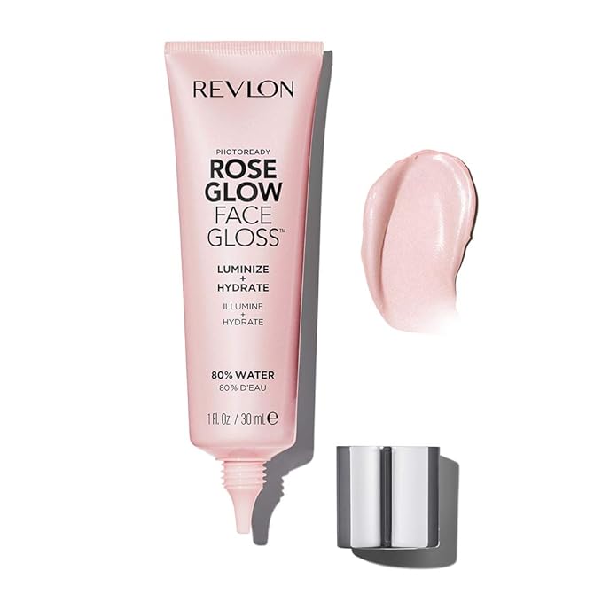 Revlon Face Primer, PhotoReady Face Gloss Rose Glow, Face Makeup for All Skin Types, Hydrates, Illuminates & Moisturizes, Infused with Glycerin & Olive Oil Extract, 80% Water, 1 Fl Oz