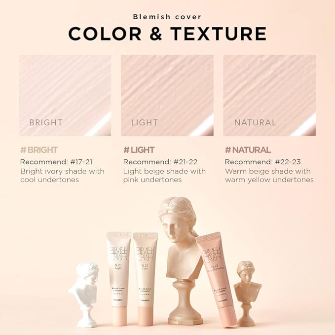 Hanskin New Blemish Cover Full Coverage Concealer, Under Eye Brightener, Conceal & Brighten Dark Circles, Semi Matte Creamy Formula, Flawless Finish, Korean Makeup [Bright/12g]