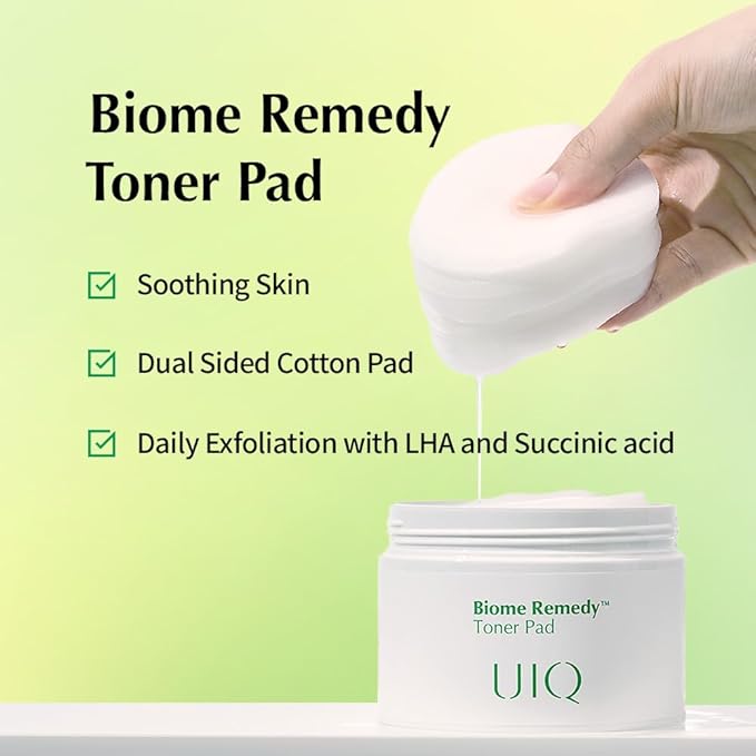 UIQ Biome Remedy Toner Pads, Dual-Textured Facial Pad for Hydrating, Moisturizing, Calming, Pore Care, Non Comedogenic, Daily Toner Pads for Soothing Skin 6.08 fl. oz., 70 Sheets