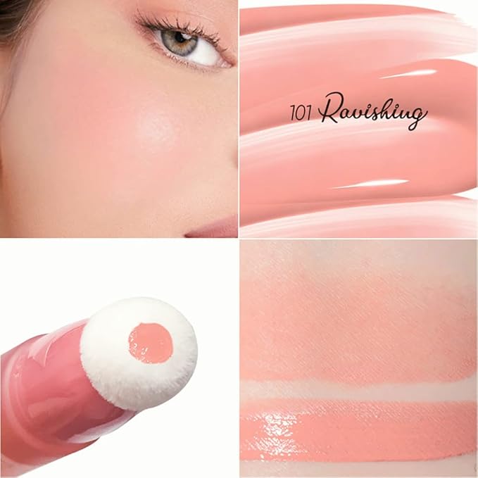 Mysense Liquid Blush Makeup Wand, Soft Cream Blush for Cheeks Tint, Matte Blush Contour Wand with Cushion Applicator, Dewy Finish, Weightless, Natural-Looking, 101 Ravishing-Nude Pink, 0.34fl.oz