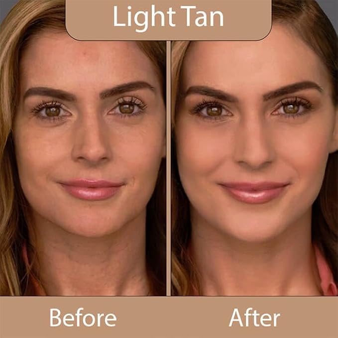 LUMINESS Silk Airbrush Spray Foundation & Buffing Brush Kit – Full Coverage Foundation & Dual-Sided Buffing Brush - Buildable Coverage, Anti-Aging Formula Hydrates & Moisturizes (Shade - Light Tan)