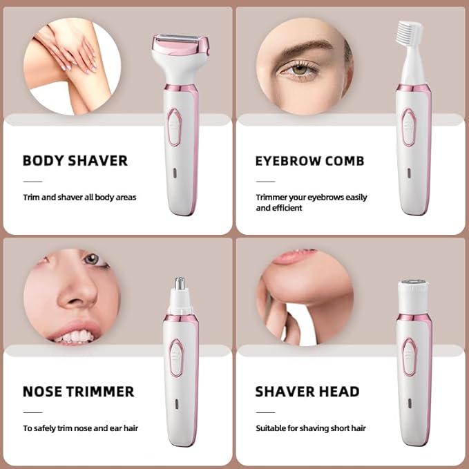 RUIM Electric Razor for Women, 4-in-1 Bikini Trimmer, Waterproof Electric Shaver for Women, Rechargeable Painless Pubic Hair Trimmer