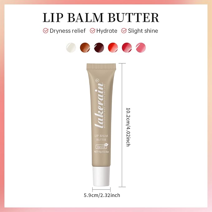 Erinde Lip Butter Balm, Moisture Hydration Lip Butter Gloss, Sheer Tinted Lip Mask and Lip Balm, Soothing Lip Treatment Care Makeup, Shine Lip Glow Oil for Dry, Chapped Lips, 01 Vanilla