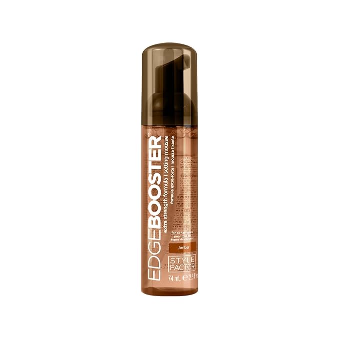 Style Factor EDGE BOOSTER Extra Strength Setting Mousse – Frizz Control, Extra Volume, and Conditioning – 2.5oz Amber Mousse for Curly Hair